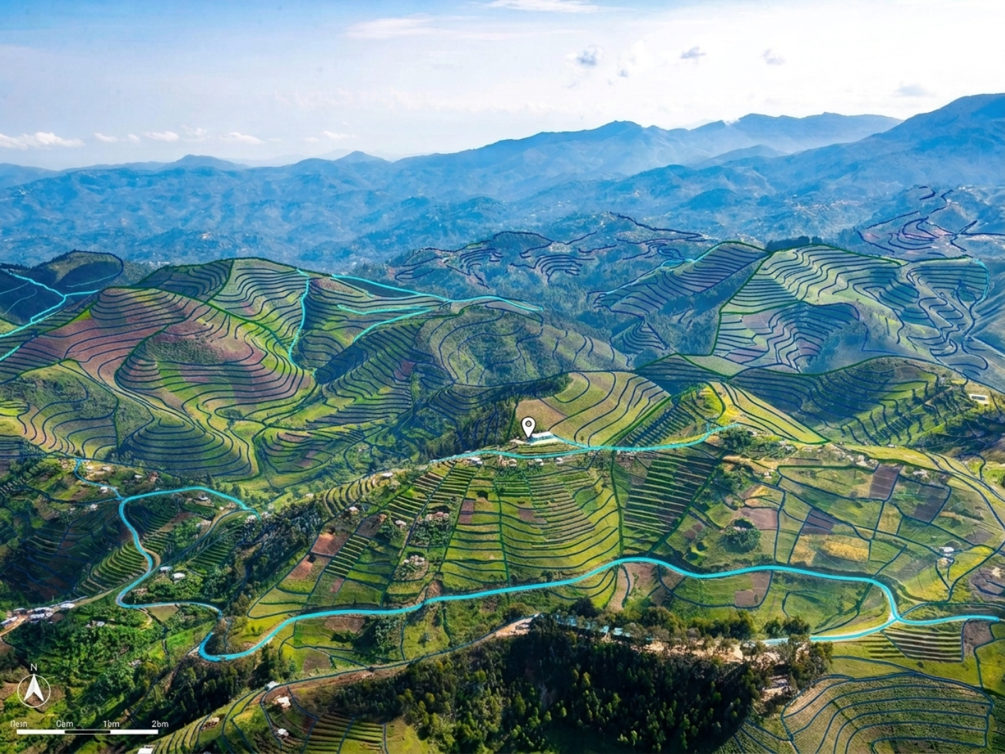 Aerial view of terraced hills in Rwanda
